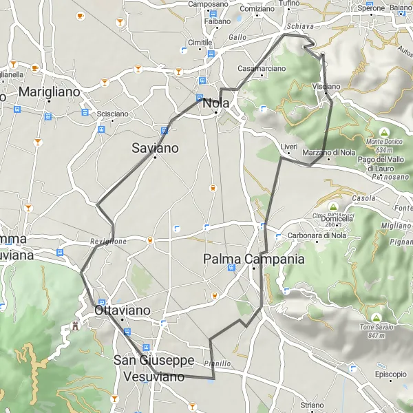 Miniatura della mappa di ispirazione al ciclismo "Passeggiata in bicicletta tra Palma Campania e Saviano" nella regione di Campania, Italy. Generata da Tarmacs.app, pianificatore di rotte ciclistiche