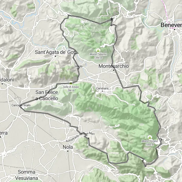 Map miniature of "The Felice-Pietra Ride" cycling inspiration in Campania, Italy. Generated by Tarmacs.app cycling route planner