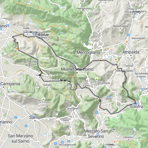 Miniatura della mappa di ispirazione al ciclismo "Giro in bici dalla bellezza unica vicino a Visciano" nella regione di Campania, Italy. Generata da Tarmacs.app, pianificatore di rotte ciclistiche