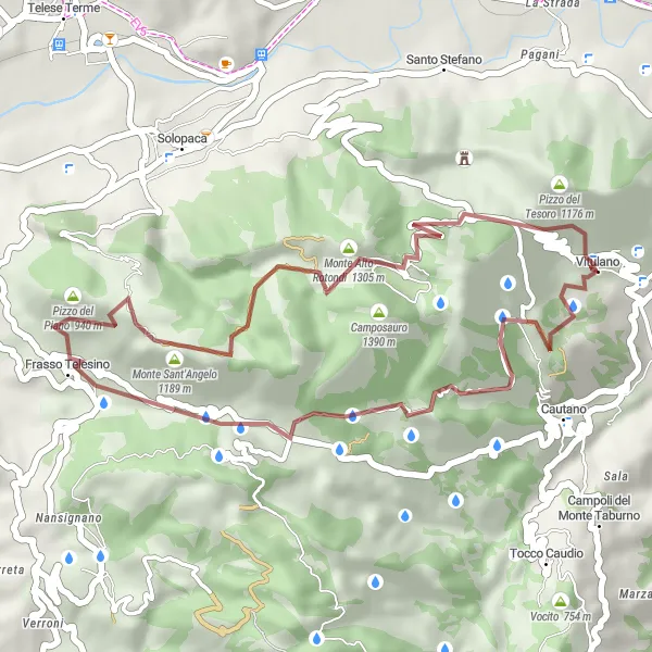 Map miniature of "Vitulano Gravel Adventure" cycling inspiration in Campania, Italy. Generated by Tarmacs.app cycling route planner
