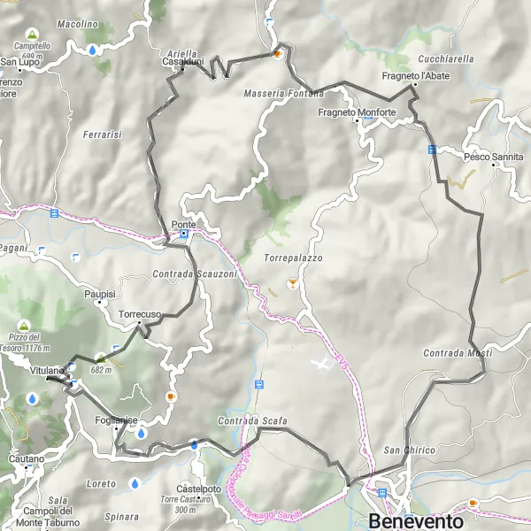 Map miniature of "Casalduni to Monte Caruso Loop" cycling inspiration in Campania, Italy. Generated by Tarmacs.app cycling route planner