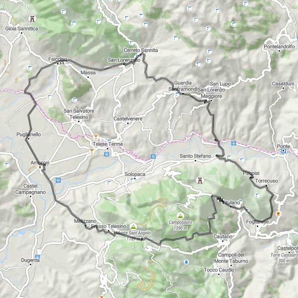 Map miniature of "Vitulano to Monte Caruso Loop" cycling inspiration in Campania, Italy. Generated by Tarmacs.app cycling route planner