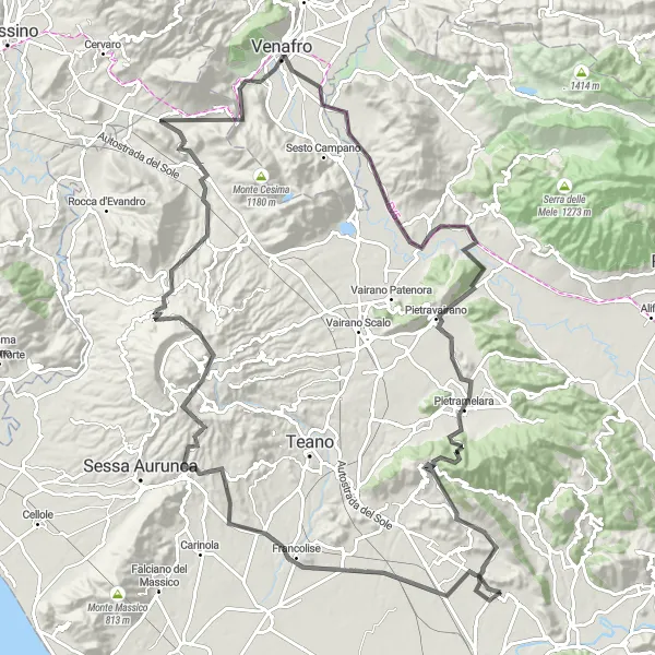 Miniatura della mappa di ispirazione al ciclismo "Giro in bicicletta da Vitulazio a Monte Rotondo" nella regione di Campania, Italy. Generata da Tarmacs.app, pianificatore di rotte ciclistiche