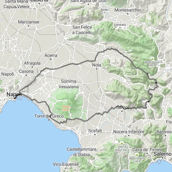 Map miniature of "Scenic Volcano Loop" cycling inspiration in Campania, Italy. Generated by Tarmacs.app cycling route planner