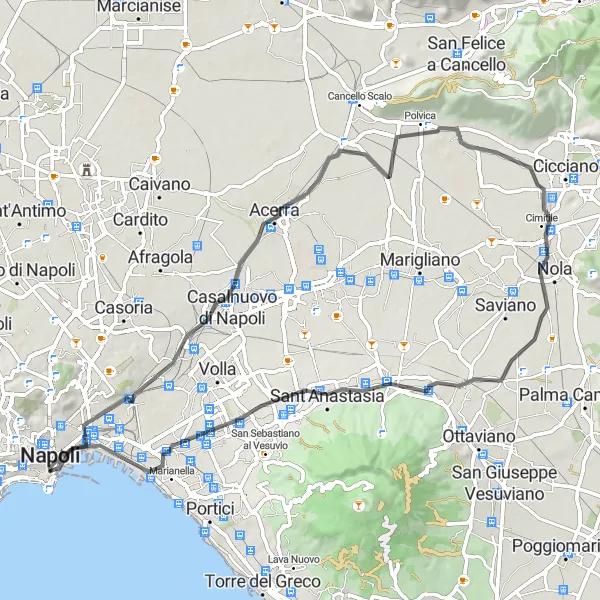 Miniatura della mappa di ispirazione al ciclismo "Giro panoramico in bici da Vomero a Naples" nella regione di Campania, Italy. Generata da Tarmacs.app, pianificatore di rotte ciclistiche