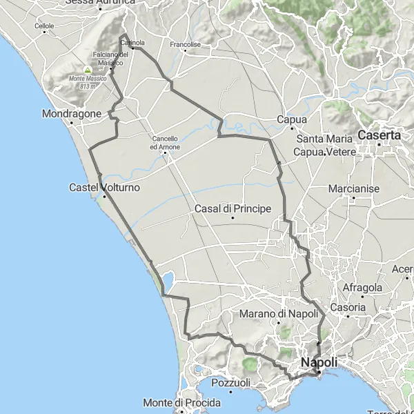 Map miniature of "Coastal Beauty Ride" cycling inspiration in Campania, Italy. Generated by Tarmacs.app cycling route planner