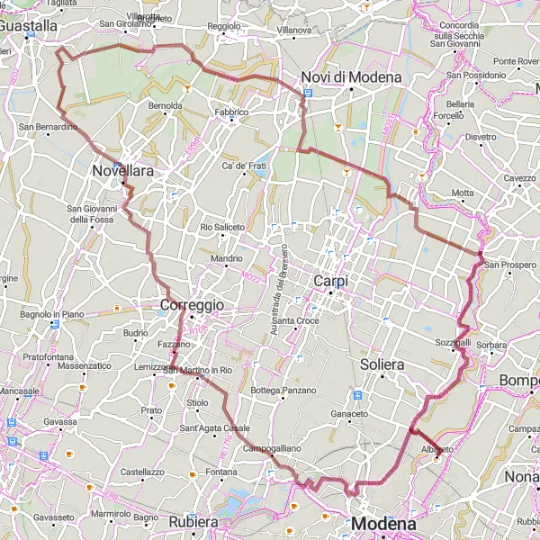 Miniatuurkaart van de fietsinspiratie "Tocht door de groene heuvels van Noord-Italië" in Emilia-Romagna, Italy. Gemaakt door de Tarmacs.app fietsrouteplanner