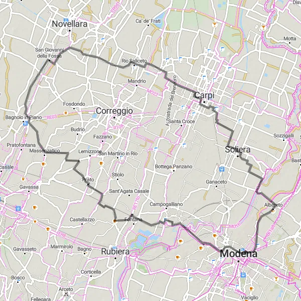 Mapa miniatúra "Okruh okolo Albareta" cyklistická inšpirácia v Emilia-Romagna, Italy. Vygenerované cyklistickým plánovačom trás Tarmacs.app