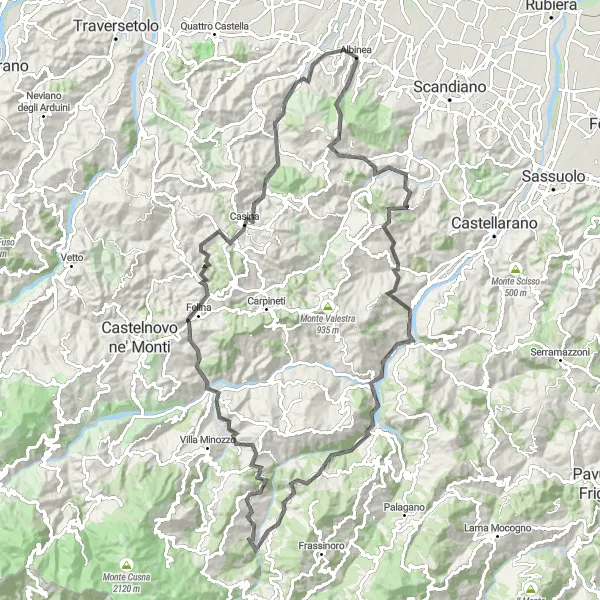 Miniaturní mapa "Výzva v Emilia-Romagna" inspirace pro cyklisty v oblasti Emilia-Romagna, Italy. Vytvořeno pomocí plánovače tras Tarmacs.app