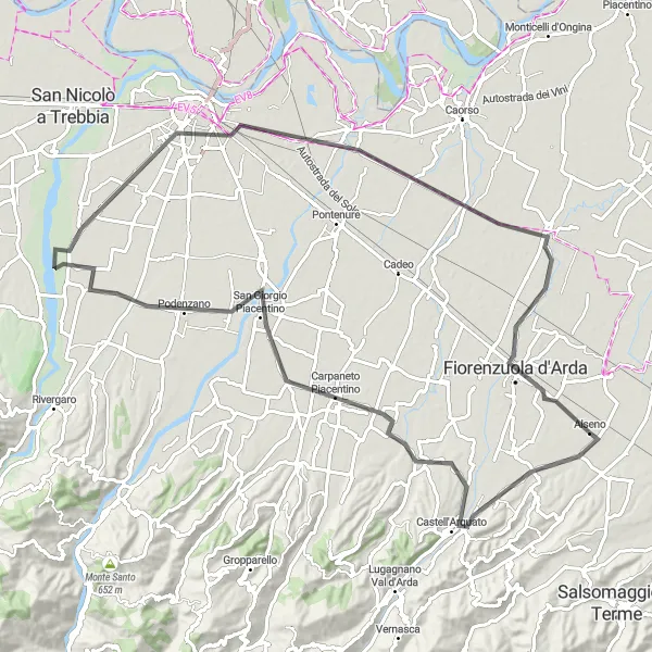 Mapa miniatúra "Road do Fiorenzuola d'Arda" cyklistická inšpirácia v Emilia-Romagna, Italy. Vygenerované cyklistickým plánovačom trás Tarmacs.app