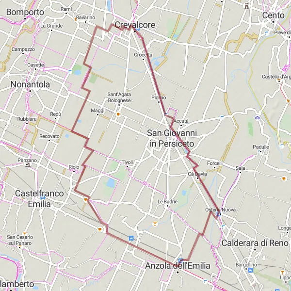 Miniatua del mapa de inspiración ciclista "Aventura en bicicleta por caminos de grava" en Emilia-Romagna, Italy. Generado por Tarmacs.app planificador de rutas ciclistas