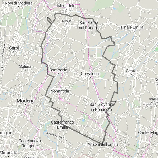 Kartminiatyr av "Opplev San Matteo della Decima" sykkelinspirasjon i Emilia-Romagna, Italy. Generert av Tarmacs.app sykkelrutoplanlegger