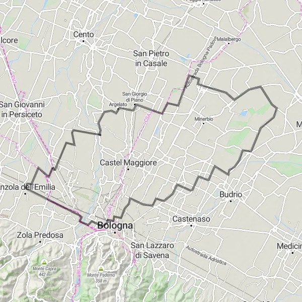 Miniature de la carte de l'inspiration cycliste "Escapade autour de Baricella" dans la Emilia-Romagna, Italy. Générée par le planificateur d'itinéraire cycliste Tarmacs.app