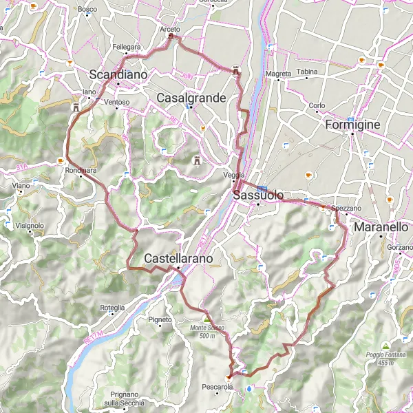 Mapa miniatúra "Gravelový okruh cez Monte Scisso a Monte del Gesso" cyklistická inšpirácia v Emilia-Romagna, Italy. Vygenerované cyklistickým plánovačom trás Tarmacs.app