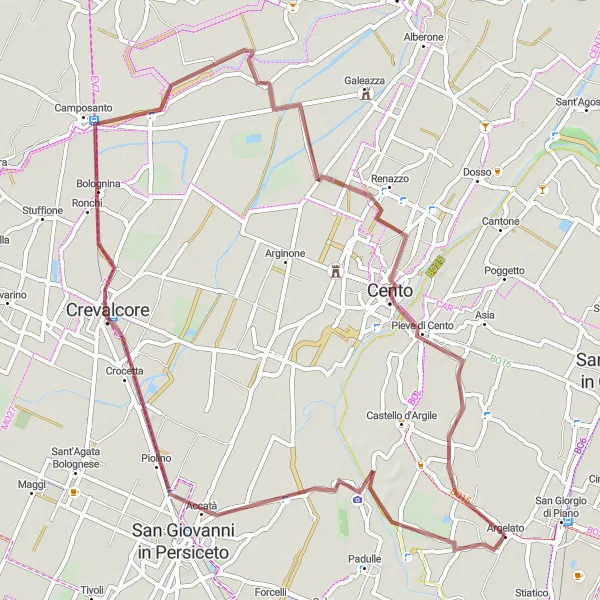 Kartminiatyr av "Grustur gjennom landsbyene" sykkelinspirasjon i Emilia-Romagna, Italy. Generert av Tarmacs.app sykkelrutoplanlegger