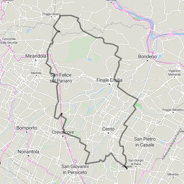 Miniatura mapy "Przejażdżka 126 km przez Palazzo Zambeccari i San Biagio" - trasy rowerowej w Emilia-Romagna, Italy. Wygenerowane przez planer tras rowerowych Tarmacs.app