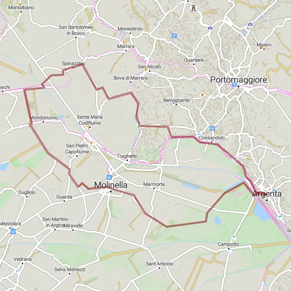 Miniatura della mappa di ispirazione al ciclismo "Tour del Delta" nella regione di Emilia-Romagna, Italy. Generata da Tarmacs.app, pianificatore di rotte ciclistiche