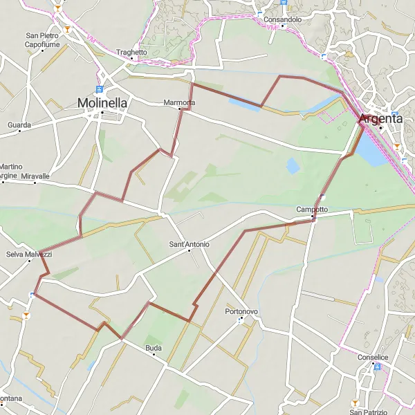 Miniatua del mapa de inspiración ciclista "Ruta de Grava Argenta - Campotto - Marmorta - Saiarino" en Emilia-Romagna, Italy. Generado por Tarmacs.app planificador de rutas ciclistas