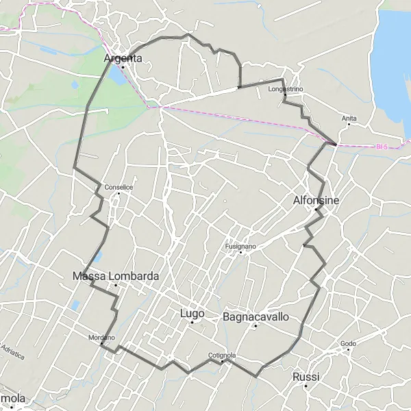 Miniatura della mappa di ispirazione al ciclismo "Giro delle Valli" nella regione di Emilia-Romagna, Italy. Generata da Tarmacs.app, pianificatore di rotte ciclistiche