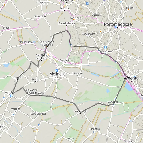 Miniatua del mapa de inspiración ciclista "Ruta de Dugliolo a Saiarino" en Emilia-Romagna, Italy. Generado por Tarmacs.app planificador de rutas ciclistas