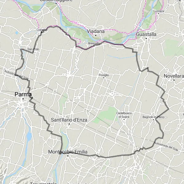 Zemljevid v pomanjšavi "Iz Baganzole do Castelnova" kolesarske inspiracije v Emilia-Romagna, Italy. Generirano z načrtovalcem kolesarskih poti Tarmacs.app