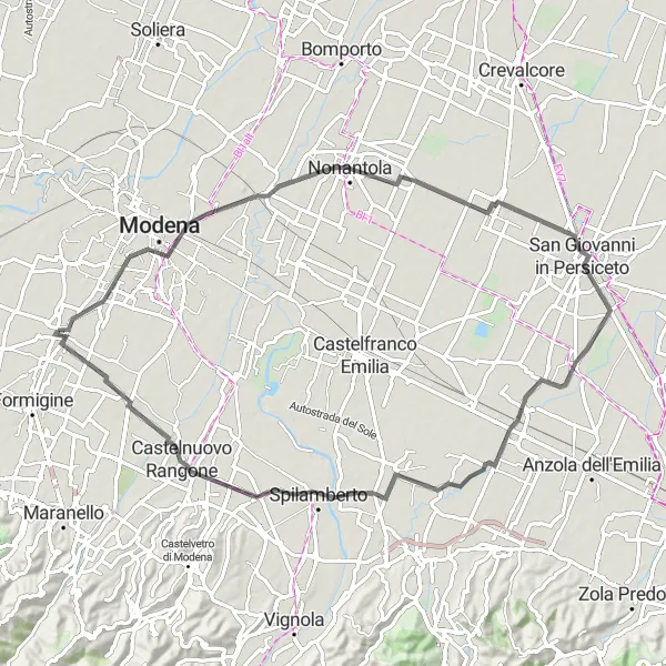 Miniatura della mappa di ispirazione al ciclismo "Giro in bicicletta da Baggiovara a Montale Rangone" nella regione di Emilia-Romagna, Italy. Generata da Tarmacs.app, pianificatore di rotte ciclistiche