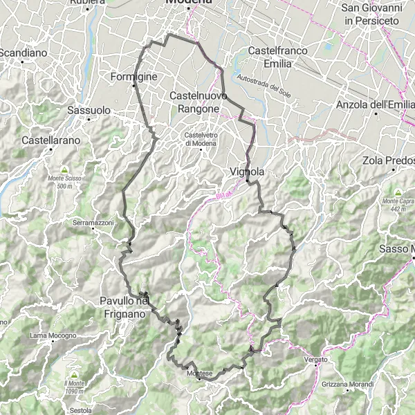 Miniatura mapy "Trasa w okolicach Baggiovary - Rower Drogowy" - trasy rowerowej w Emilia-Romagna, Italy. Wygenerowane przez planer tras rowerowych Tarmacs.app