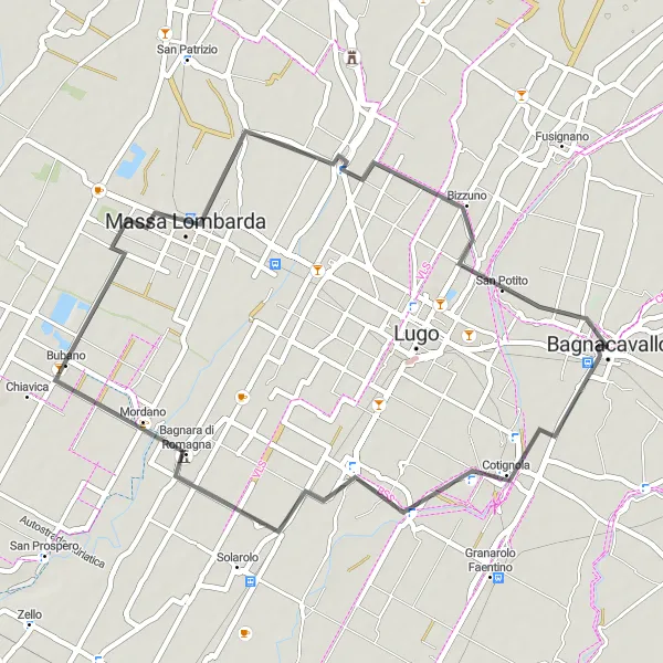 Miniatura della mappa di ispirazione al ciclismo "Tra natura e tradizione" nella regione di Emilia-Romagna, Italy. Generata da Tarmacs.app, pianificatore di rotte ciclistiche