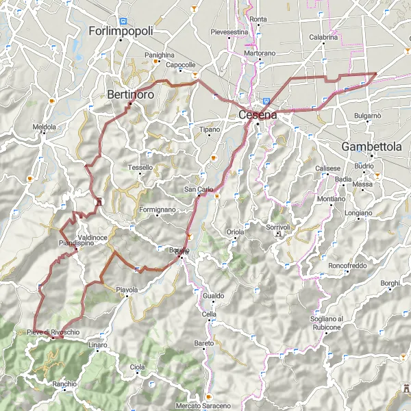 Miniatua del mapa de inspiración ciclista "Ruta de ciclismo de grava por los paisajes de Emilia-Romagna" en Emilia-Romagna, Italy. Generado por Tarmacs.app planificador de rutas ciclistas