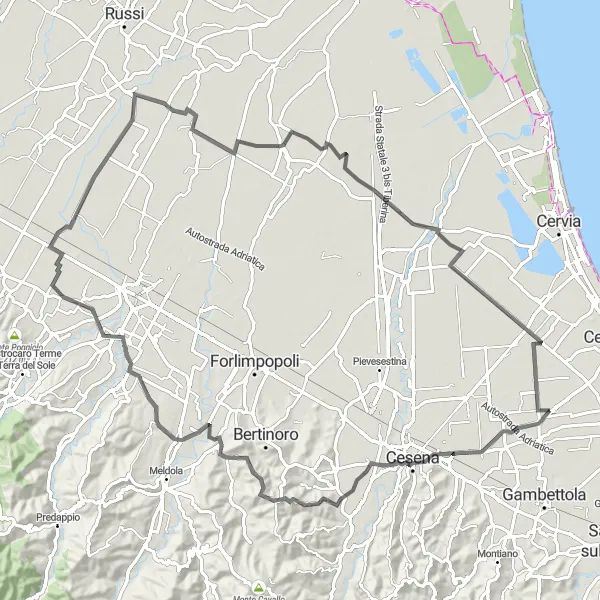 Zemljevid v pomanjšavi "Pot do Monte Casale" kolesarske inspiracije v Emilia-Romagna, Italy. Generirano z načrtovalcem kolesarskih poti Tarmacs.app