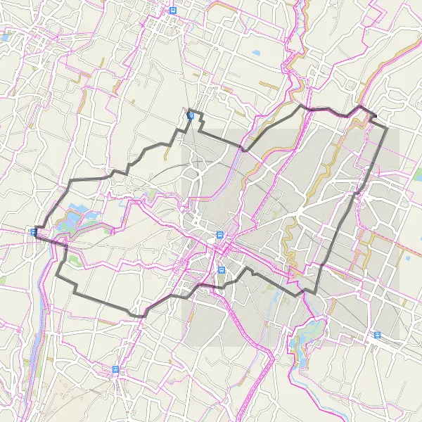 Zemljevid v pomanjšavi "Rubiera to Marzaglia Scenic Route" kolesarske inspiracije v Emilia-Romagna, Italy. Generirano z načrtovalcem kolesarskih poti Tarmacs.app