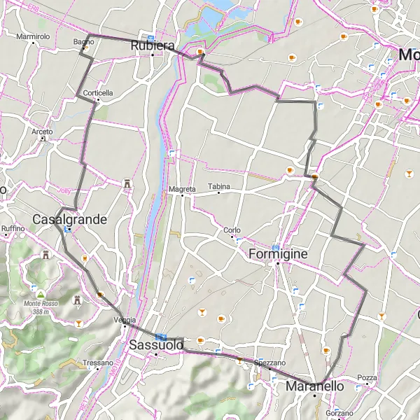 Miniaturekort af cykelinspirationen "En smagsprøve på det lokale liv" i Emilia-Romagna, Italy. Genereret af Tarmacs.app cykelruteplanlægger