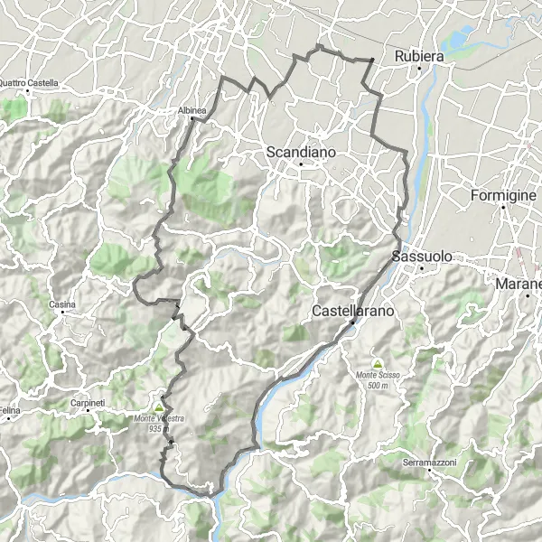 Mapa miniatúra "Náročná trasa cez Salvaterra a Regnano" cyklistická inšpirácia v Emilia-Romagna, Italy. Vygenerované cyklistickým plánovačom trás Tarmacs.app