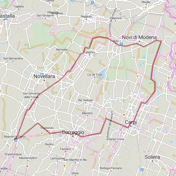 Mapa miniatúra "Okružná cyklistická trasa Campagnola Emilia" cyklistická inšpirácia v Emilia-Romagna, Italy. Vygenerované cyklistickým plánovačom trás Tarmacs.app