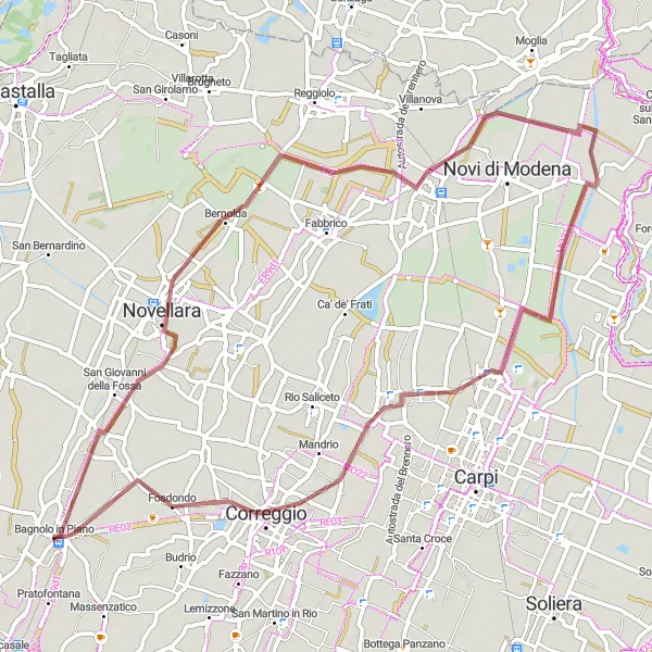 Miniatura della mappa di ispirazione al ciclismo "Giro in bicicletta su sterrato da Bagnolo in Piano a Correggio" nella regione di Emilia-Romagna, Italy. Generata da Tarmacs.app, pianificatore di rotte ciclistiche