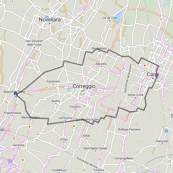 Kartminiatyr av "Historisk cykeltur till Massenzatico" cykelinspiration i Emilia-Romagna, Italy. Genererad av Tarmacs.app cykelruttplanerare