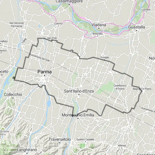 Mapa miniatúra "Okruh do kopcov v okolí Bagnola in Piano" cyklistická inšpirácia v Emilia-Romagna, Italy. Vygenerované cyklistickým plánovačom trás Tarmacs.app