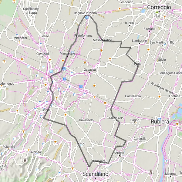 Karten-Miniaturansicht der Radinspiration "Erleben Sie die Schönheit von Massenzatico und Reggio nell'Emilia" in Emilia-Romagna, Italy. Erstellt vom Tarmacs.app-Routenplaner für Radtouren