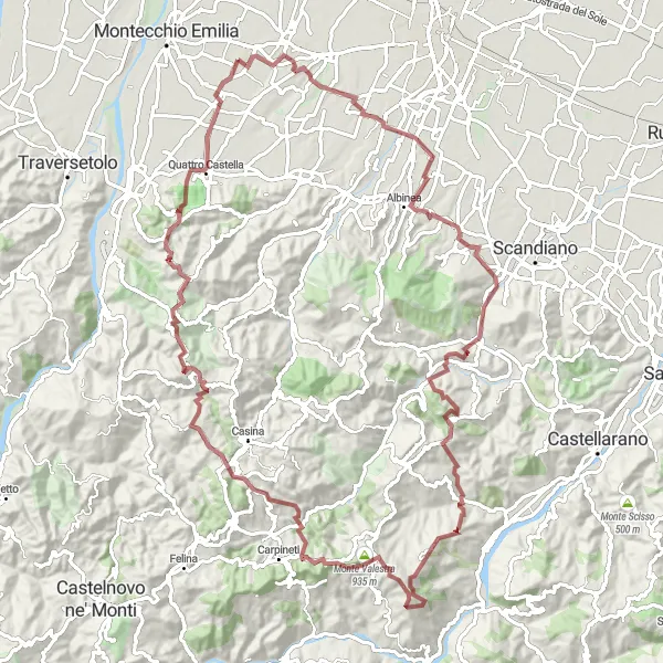 Miniatura mapy "Trasa Gravel Rivalta-Quattro Castella" - trasy rowerowej w Emilia-Romagna, Italy. Wygenerowane przez planer tras rowerowych Tarmacs.app