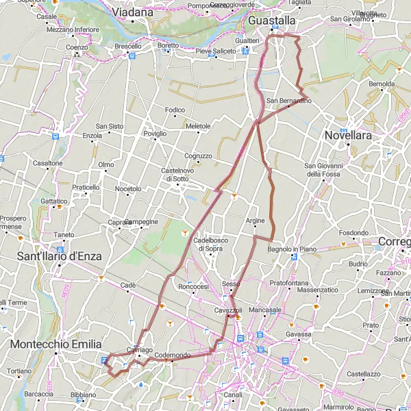 Map miniature of "Cella to Cavazzoli Gravel Ride" cycling inspiration in Emilia-Romagna, Italy. Generated by Tarmacs.app cycling route planner