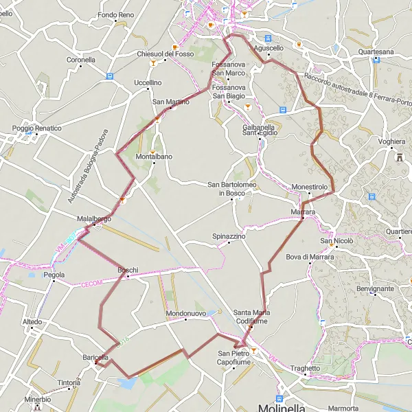 Mapa miniatúra "Gravelová cesta cez Baricellu" cyklistická inšpirácia v Emilia-Romagna, Italy. Vygenerované cyklistickým plánovačom trás Tarmacs.app