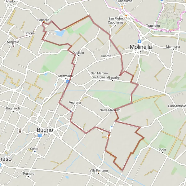 Miniaturní mapa "Gravelový výlet kolem Baricelly" inspirace pro cyklisty v oblasti Emilia-Romagna, Italy. Vytvořeno pomocí plánovače tras Tarmacs.app