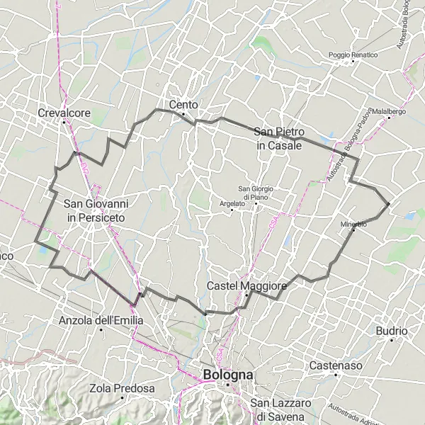 Map miniature of "Castel Maggiore to Altedo Ultimate Ride" cycling inspiration in Emilia-Romagna, Italy. Generated by Tarmacs.app cycling route planner