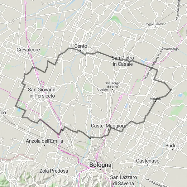 Miniatuurkaart van de fietsinspiratie "Fietstocht door Sant'Agata Bolognese en Pieve di Cento" in Emilia-Romagna, Italy. Gemaakt door de Tarmacs.app fietsrouteplanner