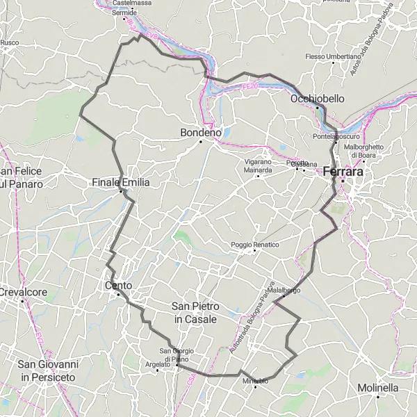 Map miniature of "Baricella Loop" cycling inspiration in Emilia-Romagna, Italy. Generated by Tarmacs.app cycling route planner