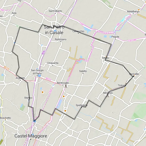 Karten-Miniaturansicht der Radinspiration "Fahrt entlang der Zwischenstationen" in Emilia-Romagna, Italy. Erstellt vom Tarmacs.app-Routenplaner für Radtouren