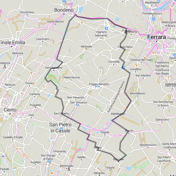 Mapa miniatúra "Cesta okolo Baricelly" cyklistická inšpirácia v Emilia-Romagna, Italy. Vygenerované cyklistickým plánovačom trás Tarmacs.app