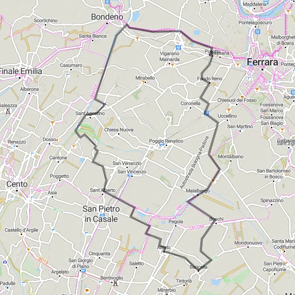 Map miniature of "Sant'Agostino Challenge" cycling inspiration in Emilia-Romagna, Italy. Generated by Tarmacs.app cycling route planner