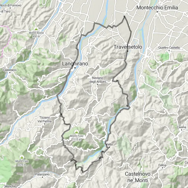 Miniatua del mapa de inspiración ciclista "Ruta ciclista por Traversetolo y Moragnano" en Emilia-Romagna, Italy. Generado por Tarmacs.app planificador de rutas ciclistas