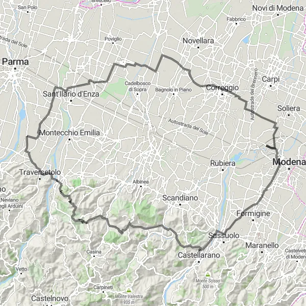 Miniaturní mapa "Taneto až Bannone" inspirace pro cyklisty v oblasti Emilia-Romagna, Italy. Vytvořeno pomocí plánovače tras Tarmacs.app